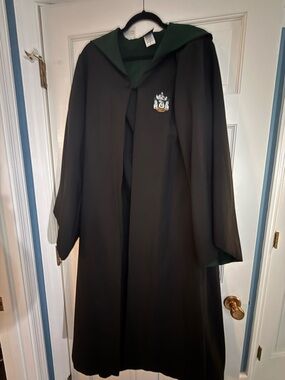Black Hooded Robe with Dark Green Lining and Crest Patch